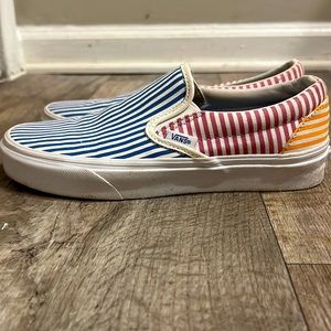 Striped multi color slip on vans